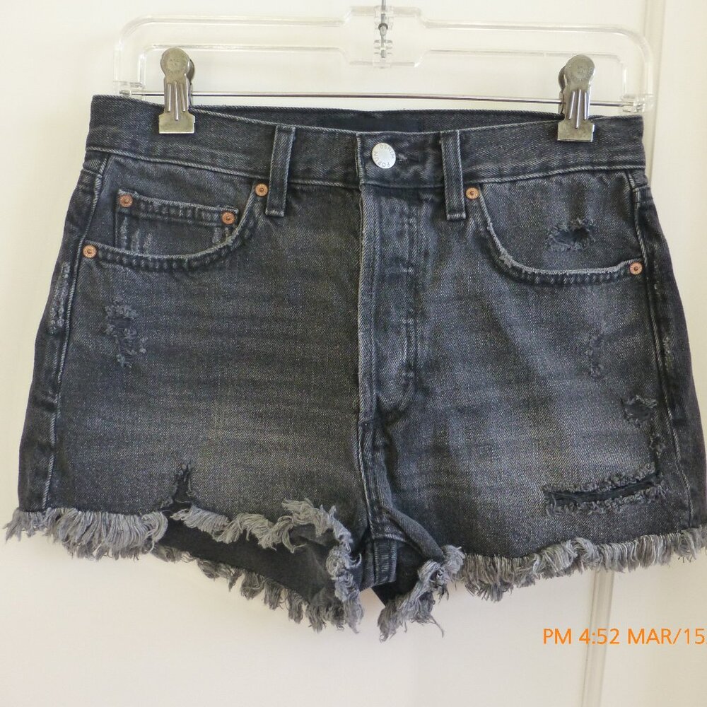 Aritzia Denim Forum The Ex-Boyfriend Cut Off Black 24 Button Fly Shorts